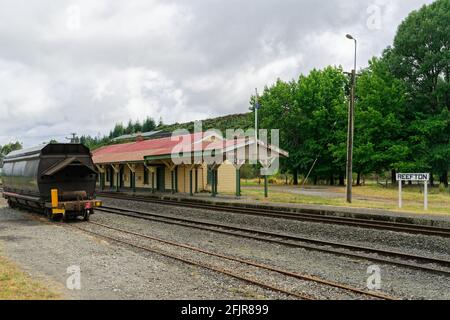 Reefton Railway Station Built 1892, New Zealand. It has historical significance as the only surviving Midland Railway Co. station building. Stock Photo