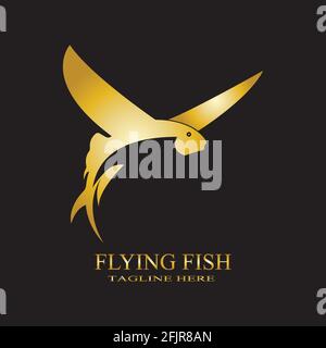 gold flying fish logo vector icon design template Stock Vector