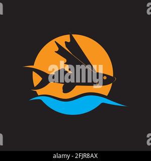 gold flying fish logo vector icon design template Stock Vector