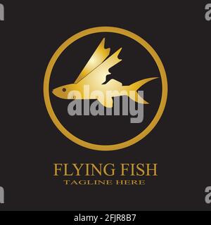 gold flying fish logo vector icon design template Stock Vector