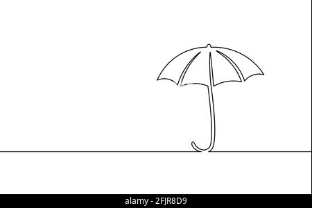 Single continuous line art umbrella. Rain weather sad emotion safety textile concept design. One sketch outline drawing vector illustration Stock Vector