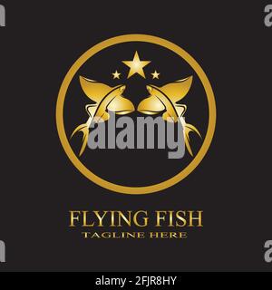gold flying fish logo vector icon design template Stock Vector