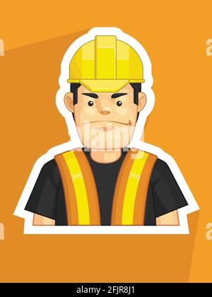 Profession Mascot Construction Worker Profile Avatar Cartoon Drawing Stock Vector