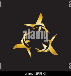 gold flying fish logo vector icon design template Stock Vector