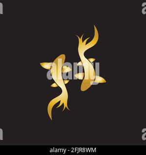 gold fish and yin yang logo vector icon design template Stock Vector