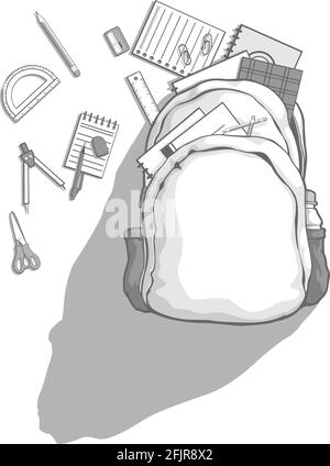 Backpack Bag Stationery Supplies Back School Cartoon Illustration Stock Vector