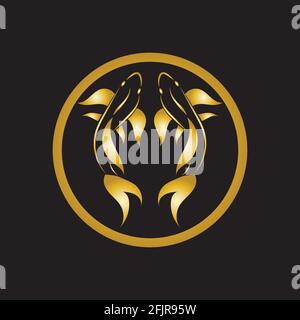 gold fish and yin yang logo vector icon design template Stock Vector