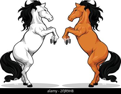 Horse Rearing Stallion Standing Cartoon Illustration Vector Drawing Stock Vector