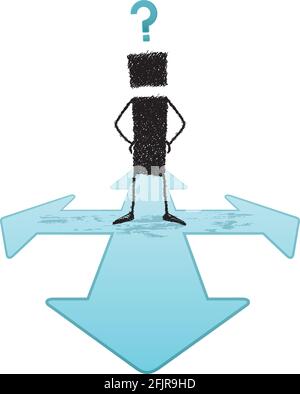 A stick figure does not know which path to choose. Stock Vector