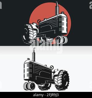 Silhouette Farm Tractor Vintage Stencil Isolated Vector Drawing Stock Vector