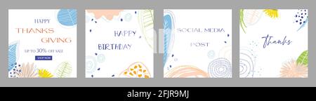 Set trendy abstract square art templates with floral and geometric elements. Suitable for social media posts, mobile apps, banners design and web inte Stock Vector