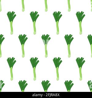 Hand drawn seamless pattern with green leek for wallpaper design. Vector isolated illustration. Stock Vector