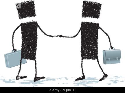 Two stick figures shake hands. Stock Vector