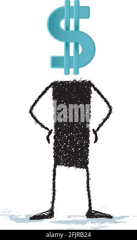 Silhouette of a business person. His head is a symbol of the dollar. Stock Vector