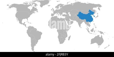 South Korea, China countries isolated on world map. Maps and Backgrounds. Stock Vector