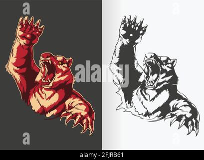 Silhouette Angry Bear Attacking Roaring Stencil Vector Drawing Stock Vector