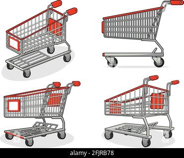 Shopping Cart Supermarket Store Trolley Cartoon Isolated Illustration Stock Vector