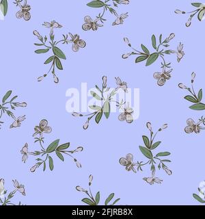 Drawing meadow bloom flowers. Floral seamless pattern print. Nature abstract background vector wallpaper. Line art botanical illustration graphic desi Stock Vector