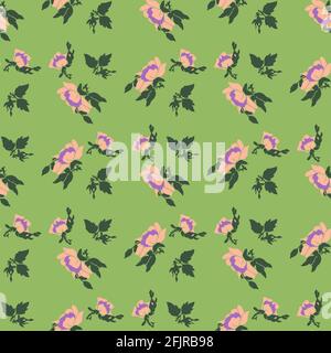 Drawing bloom pink flowers roses. Floral seamless pattern print. Nature abstract background vector wallpaper. Line art botanical illustration graphic Stock Vector