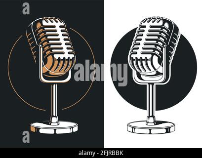 Silhouette Podcasting Microphone Recording Isolated Logo Illustration Stock Vector