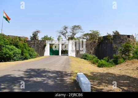 Entrance toward Ahmednagar fort. Commenced in 1559 under the rule of Hussain Nizam Shah. And  completed  by 1562.  Maharashtra, India.