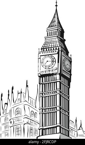 Sketch Doodle Big Ben London Landmark Outline Illustration Stock Vector