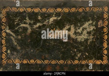 Old black, worn texture background with golden decoration Stock Photo