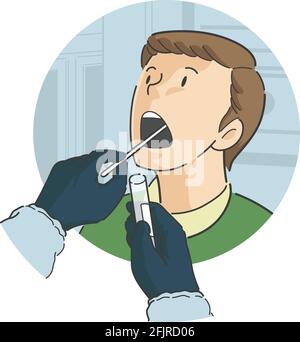 Throat Swab Test on Male Patient Front View Cartoon Illustration Stock Vector