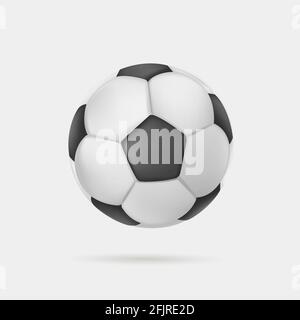 3d illustration of football or soccer ball hanging in the air, isolated realistic vector graphic, sport equipment Stock Vector