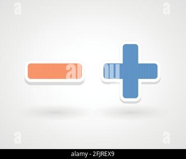 Minus and plus icons. Add and substract symbols. Vector illustration, flat design Stock Vector