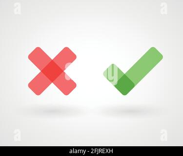 Wrong and right check mark icons. Vector illustration, flat design Stock Vector