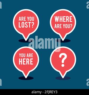Pointer set with text. Concept of location. Vector illustration, flat design Stock Vector