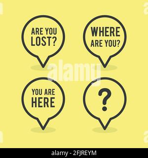 Pointer set with text. Concept of location. Vector illustration, flat design Stock Vector