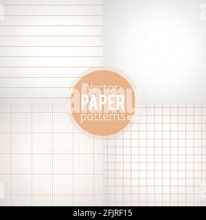 Vector set of paper patterns. Ruled, dotted, millimeter and squared papers. Vector illustration, flat design Stock Vector