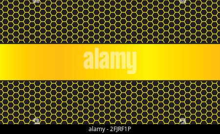 Abstract gold silver black line banner overlap on metal hexagon mesh design modern luxury futuristic background vector Stock Vector