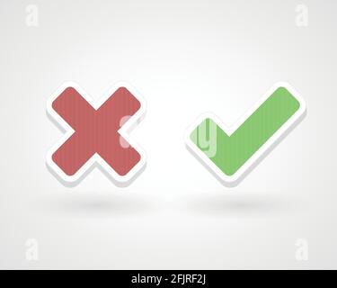 Wrong and ok icons. Positive and negative symbols. Vector illustration, flat design Stock Vector