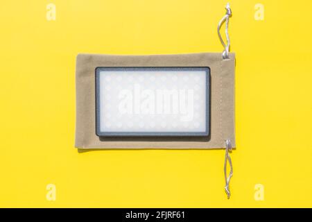 Led screen portable macro texture isolated on yellow background. Art design rgb diode seamless pattern. LED screen close up. High quality photo Stock Photo