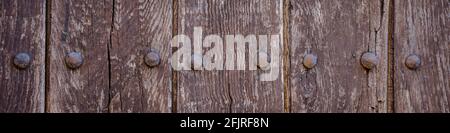 Panoramic old dark textured wooden table background, rustic aged brown wood Stock Photo