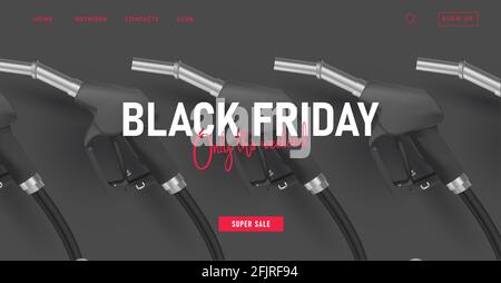 black Friday sale web banner with black fuel or gas nozzle, monochrome modern 3d graphic for web advertising Stock Vector