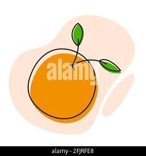 Sweet Orange Illustration with Abstract Shapes. Linear hand-drawing. Summer Food Vector Illustration. Design for Logo, Posters, Wall art Stock Vector