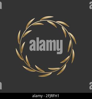 Golden laurel wreath round frame. Ring with gold leaves, circle award logo or emblem vector illustration. Roman circular badge for anniversary, weddin Stock Vector