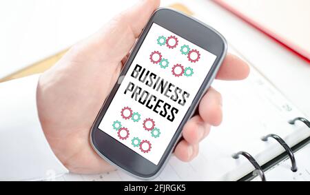 Business process concept shown on a smartphone screen Stock Photo