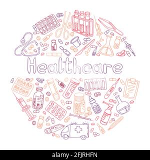 Hand Drawn Haelthceare doodle. Vector isolated Stock Vector