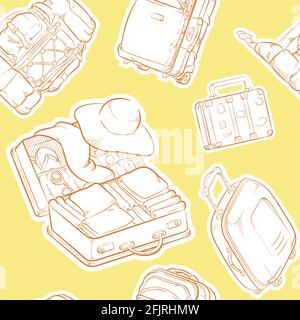 Seamless Pattern Vacation Suitcase Bag Doodle Background Outline Stock Vector