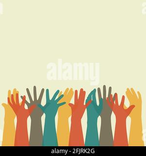 vector illustration of a group people hands up, volunteer or voting concept background, human hand Stock Vector