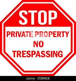 Private property no trespassing warning sign. Red background. Perfect for Backgrounds, sticker, banner, poster, fence, wood fences, gates, and posts. Stock Vector