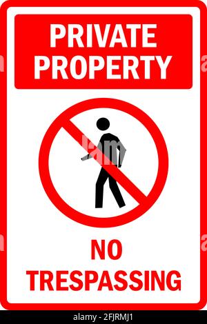 Restricted private property. Trespassing strictly prohibited sign. To prevent unwanted guests keep out. Stock Vector