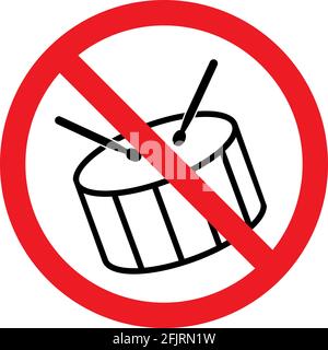 No drums sign vector graphics design. It indicates musical instruments not allowed to use. Stock Vector
