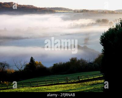 Morning mist near Kingsdown, Bath. Stock Photo