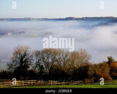 Morning mist near Kingsdown, Bath. Stock Photo